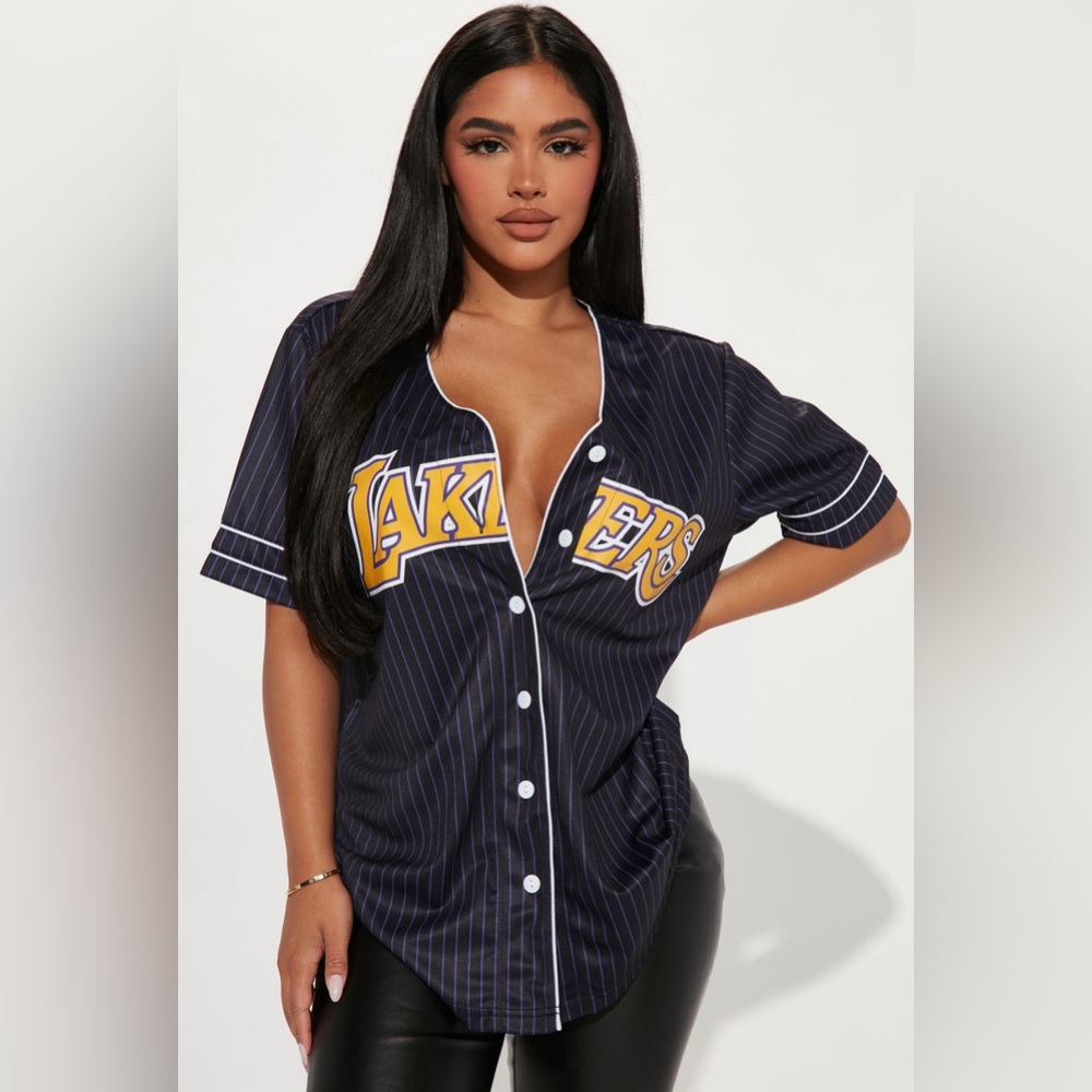 Lakers Button Down Fashion Top - Black/combo
